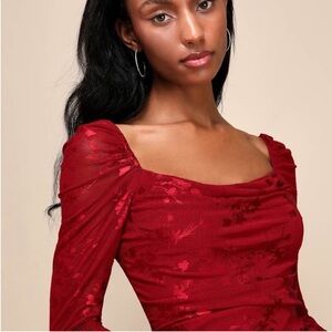 NWT-Sultry Occasion Red Long Sleeve Floral Minidress